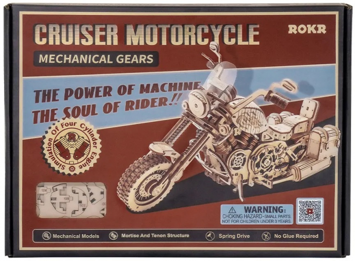 Set puzzle 3D din lemn, Robotime LK504 Cruiser Motorcycle, 420 piese [11]