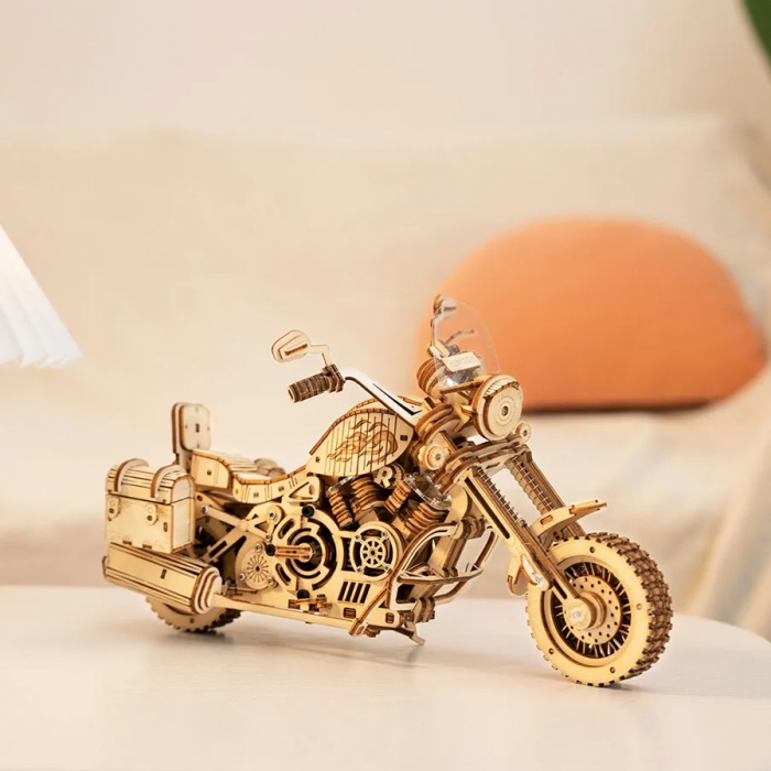 Set puzzle 3D din lemn, Robotime LK504 Cruiser Motorcycle, 420 piese [6]