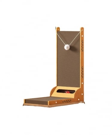 Pisici - Ansamblu de joaca pentru pisici orizontal si vertical tip carton de zgariat cu jucarie interactiva inclusa, model in forma de L, rezistent la uzura 60x 25x 40cm