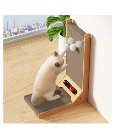 Ansamblu de joaca pentru pisici orizontal si vertical tip carton de zgariat cu jucarie interactiva inclusa, model in forma de L, rezistent la uzura 60x 25x 40cm [1]