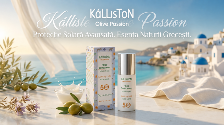 Cremă de protecție solară facială KaLLiSToN Olive Passion, SPF 50, cu lapte de măgăriță, aloe vera și ulei de măsline organic, pentru toate tipurile de ten, 50 ml [1]
