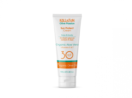 Ingrijire personala - Cremă de protecție solară pentru față și corp KaLLiSToN Olive Passion, SPF 30, cu Aloe Vera și Ulei de Măsline Organic, vitaminele E și F, hidratantă 100 ml