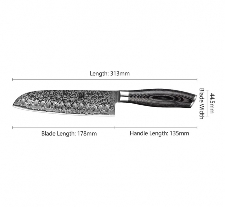 Cutit de bucatarie profesional din otel de Damasc, Xinzuo, lungimea lamei 178 mm, 67 straturi, pentru carne, legume, fructe, feliere, gatit zilnic, rezistent la coroziune si rugina, negru [1]