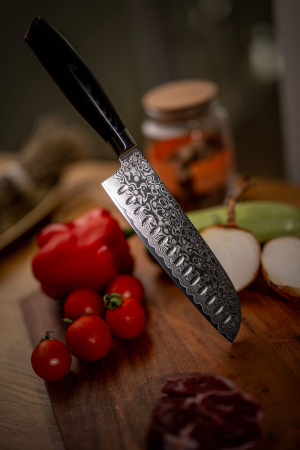 Cutit de bucatarie profesional din otel de Damasc, Xinzuo, lungimea lamei 178 mm, 67 straturi, pentru carne, legume, fructe, feliere, gatit zilnic, rezistent la coroziune si rugina, negru [5]