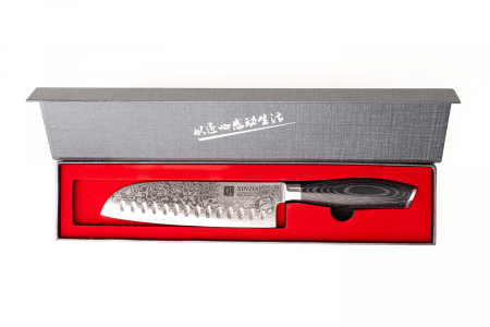 Cutit de bucatarie profesional din otel de Damasc, Xinzuo, lungimea lamei 178 mm, 67 straturi, pentru carne, legume, fructe, feliere, gatit zilnic, rezistent la coroziune si rugina, negru [2]