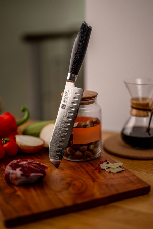 Cutit de bucatarie profesional din otel de Damasc, Xinzuo, lungimea lamei 178 mm, 67 straturi, pentru carne, legume, fructe, feliere, gatit zilnic, rezistent la coroziune si rugina, negru [9]