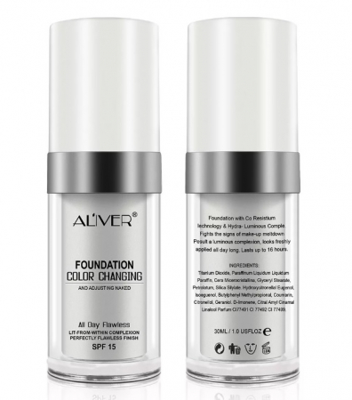 Fond de ten lichid Aliver, hidratant, rezistent la apa, care isi schimba culoare in functie de ten, 30ml [1]