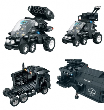 Jucarie educationala de constructie WOMA, politie, echipa SWAT, camion tip lego, 1413 piese + un cadou [6]