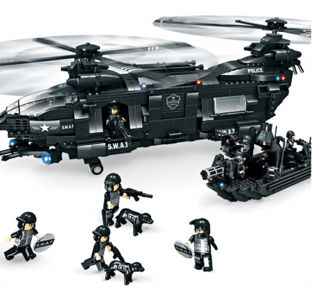Jucarie educationala de constructie WOMA, politie, echipa SWAT, elicopter, 1251 piese + un cadou [1]