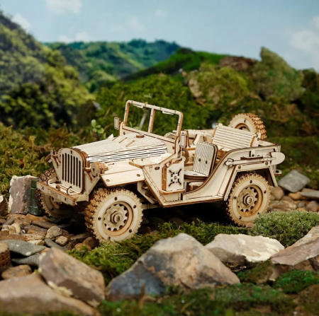 Kit de asamblare Jeep din lemn, Robotime ROKR Army Field Car, 369 piese [3]