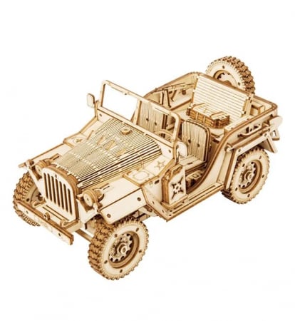 Produse - Kit de asamblare Jeep din lemn, Robotime ROKR Army Field Car, 369 piese