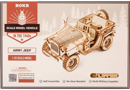 Kit de asamblare Jeep din lemn, Robotime ROKR Army Field Car, 369 piese [5]