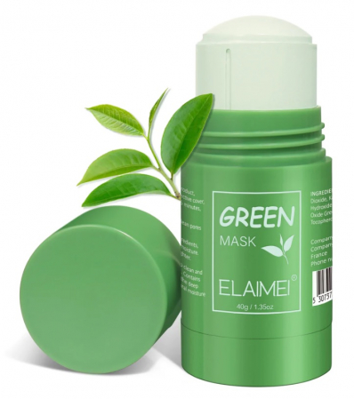 Masca stick Elaimei cu extract de ceai verde si argila alba, impotriva acneei si a punctelor negre, pentru curatare in profunzime si hidratare, 40g [1]