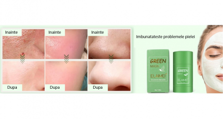 Masca stick Elaimei cu extract de ceai verde si argila alba, impotriva acneei si a punctelor negre, pentru curatare in profunzime si hidratare, 40g [6]