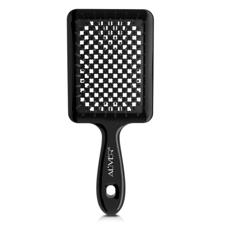 Perie ALIVER cu peri moi si flexibili pentru utilizare pe par umed si uscat, ventilata pentru descurcarea parului cret, ud sau des, amelioreaza presiunea de la nivelul scalpului, stimuleaza circulatia [6]