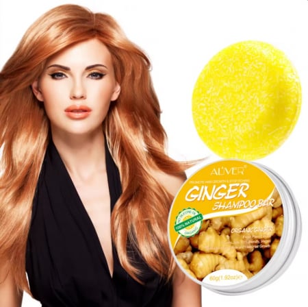 Sampon solid cu ghimbir, ALIVER, natural, organic, amelioreaza mancarimea, stimuleaza foliculul de par, hidrateaza, ajuta la cresterea parului, 60g [3]