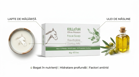Săpun solid pentru față KaLLiSToN Olive Passion Revitalize, cu lapte de măgăriță și ulei de măsline, revitalizant și hidratant, 85g [1]