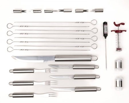 Set 30 accesorii gratar din otel inoxidabil Meige, calitate superioara, geanta transport din aluminiu, manusa, sort impermeabil, termometru 47x45.5x30cm [7]