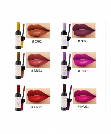 Set 6 rujuri Aliver de lunga durata, rezistente la apa, marime normala, culori mate, rosu, roz, maro, mov, portocaliu, rosu trandafir, din plante, sub forma lichida, hidratant, 6 x 7g [2]