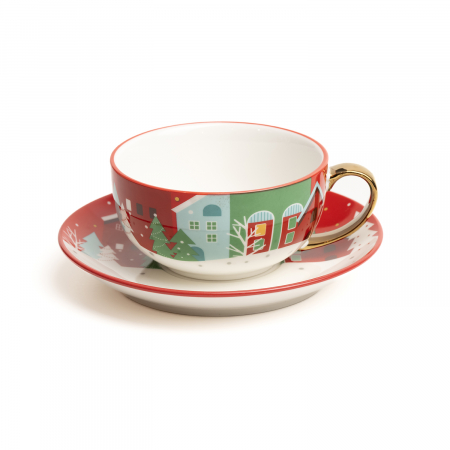 Set ceai, ceramic pentru Craciun, alcatuit din cana, farfurie, ceainic si cutie cadou, rosu + cadou un ulei esential Magia Craciunului [8]