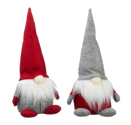 Produse Craciun - Set decoratiune Craciun, doi spiridusi Gnomi, rosu cu gri, H-30cm + cadou un ulei esential Magia Craciunului