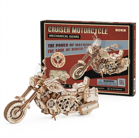 Set puzzle 3D din lemn, Robotime LK504 Cruiser Motorcycle, 420 piese [7]