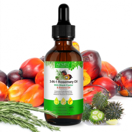 Ulei esențial natural premium, Aliver 3 în 1, cu rozmarin, ulei de ricin negru și ulei Batana pentru prevenirea căderii și regenerarea părului, revitalizant si hranitor, 60ml [2]
