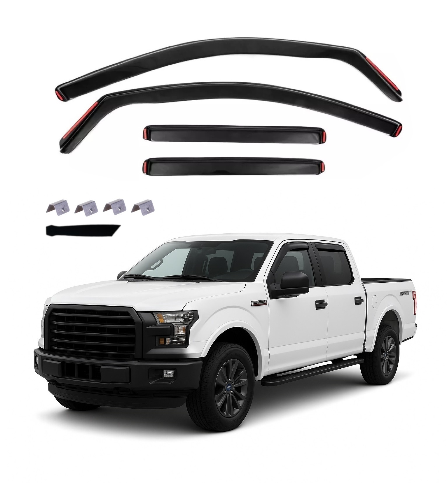 Accesorii pentru exterior - Set  Paravanturi auto de vant pentru geamuri fata si spate pentru FORD F150 SuperCrew / Crew Cab 4 usi 2015-2024