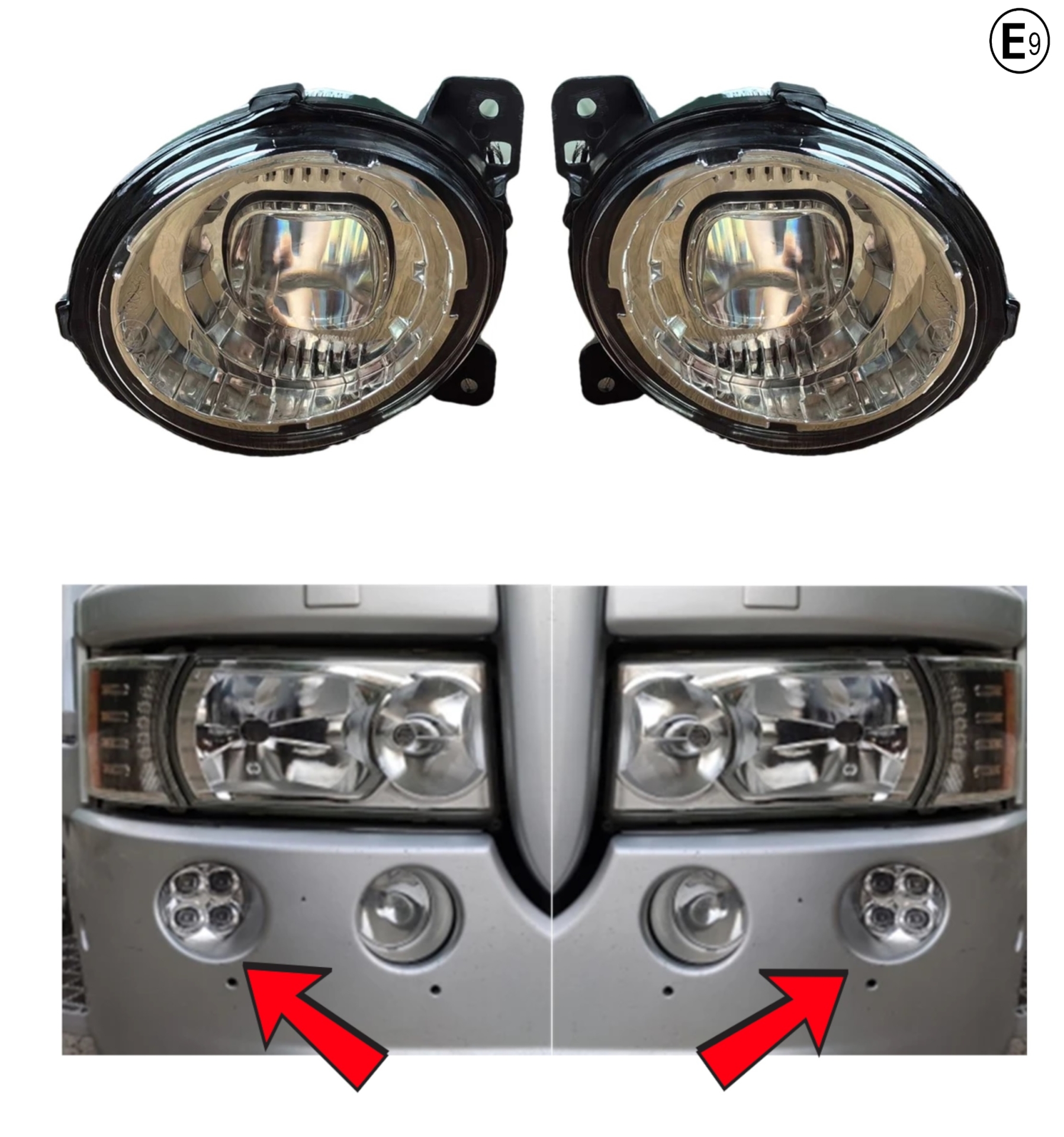 Faruri si proiectoare camion - Set proiectoare LED halogen pentru faza lunga suplimentara stanga + dreapta pentru Scania seria P G R T, numere OEM 1446355, 2080688, 1446353, 1931614, 2127432, 2131055, 1446354