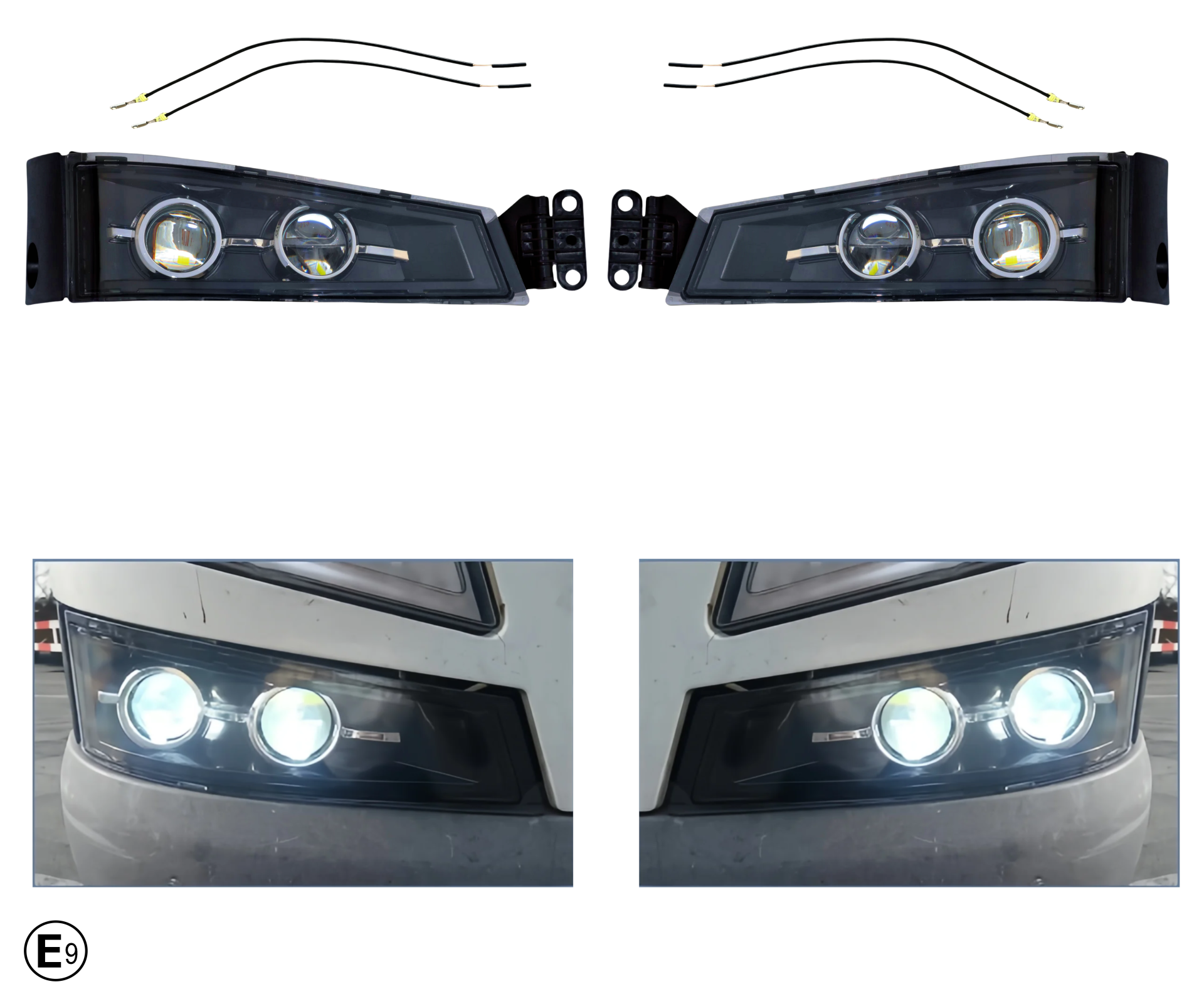 Faruri si proiectoare camion - Set proiectoare LED halogen stanga + dreapta, ceata cu dubla lupa pentru VOLVO FH4 / FM4 (2013-2019)