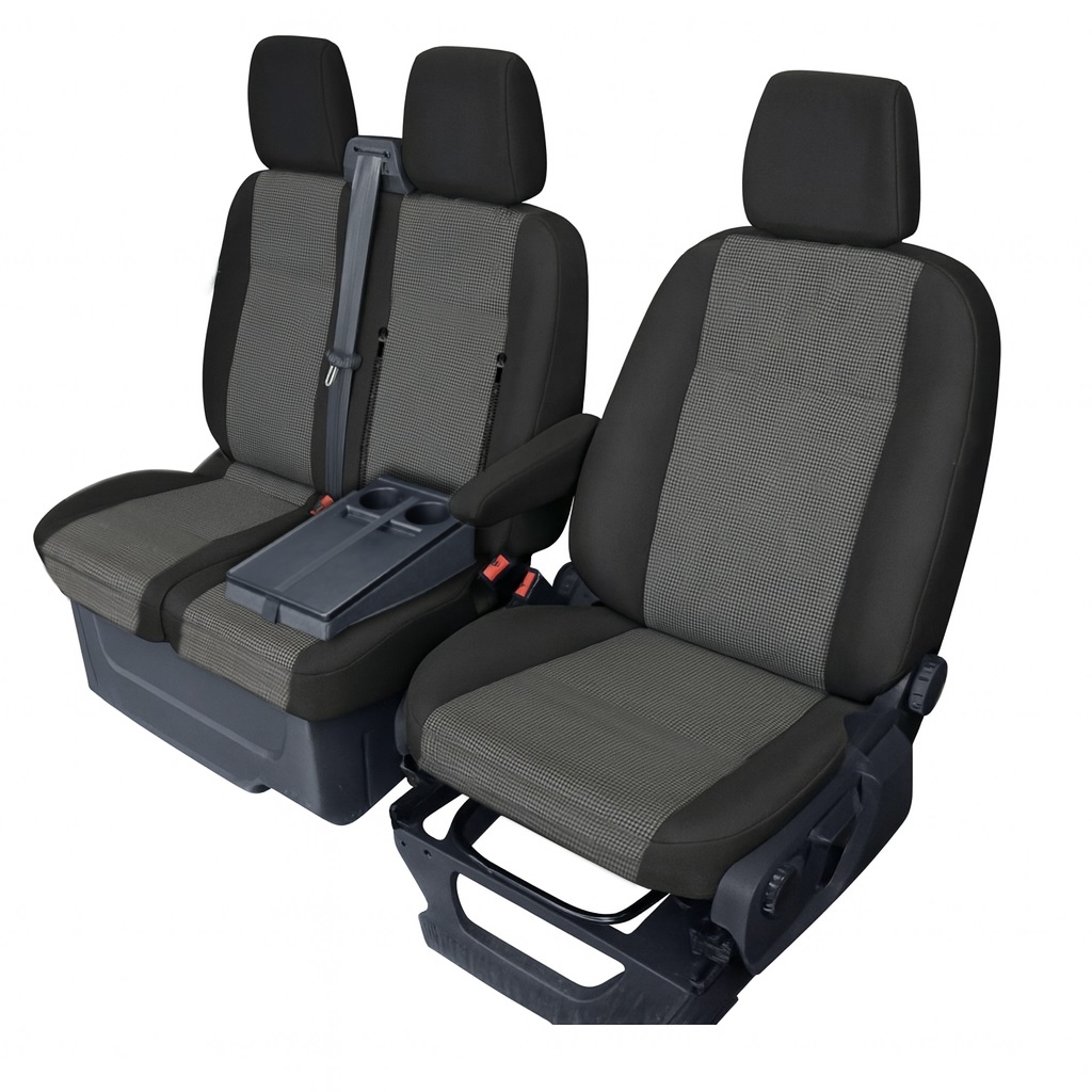 Accesorii pentru interior - Set huse scaune auto dedicate Ford Transit Custom (2013-2023) 2+1, negru-gri