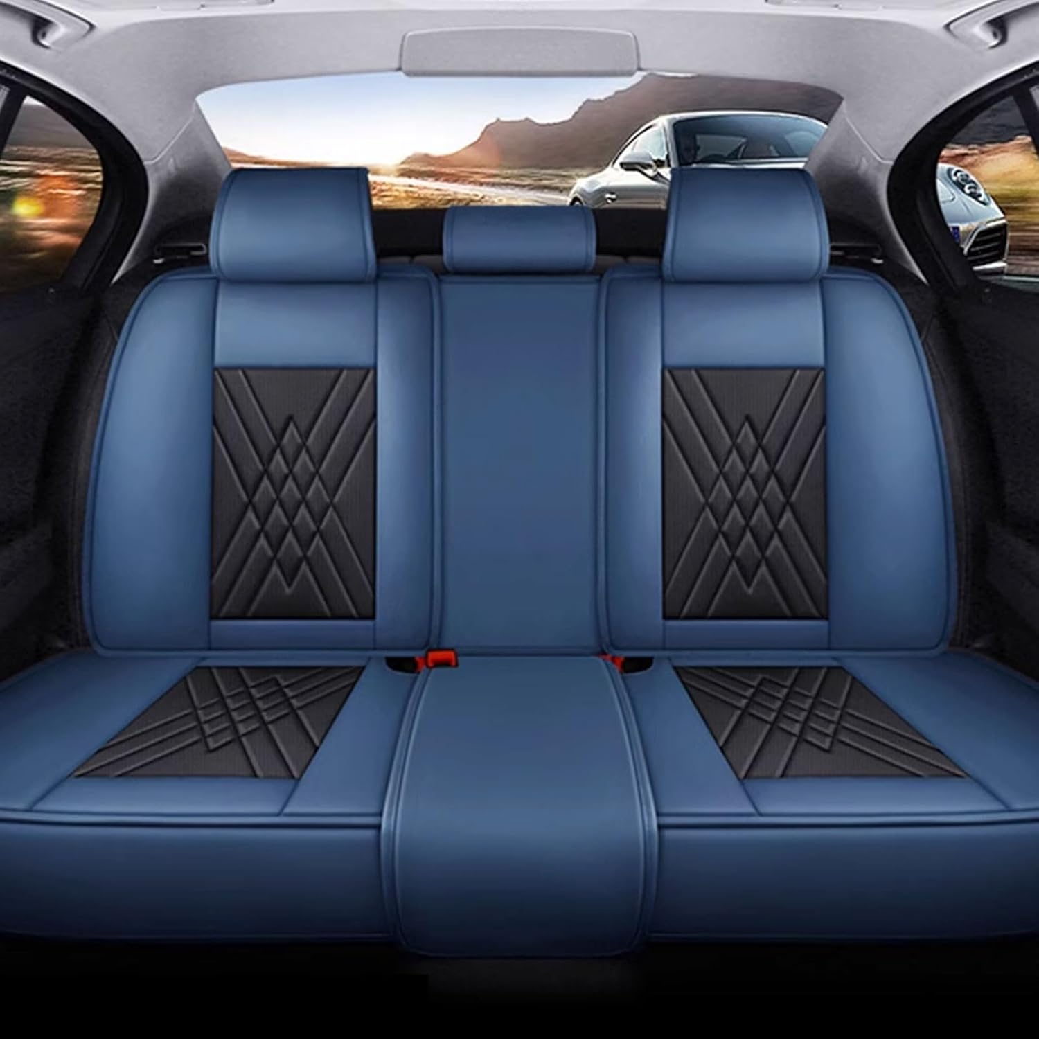 Set Huse Auto universale luxoase din piele ecologica, albastru si negru pentru scaune fata si spate [2]