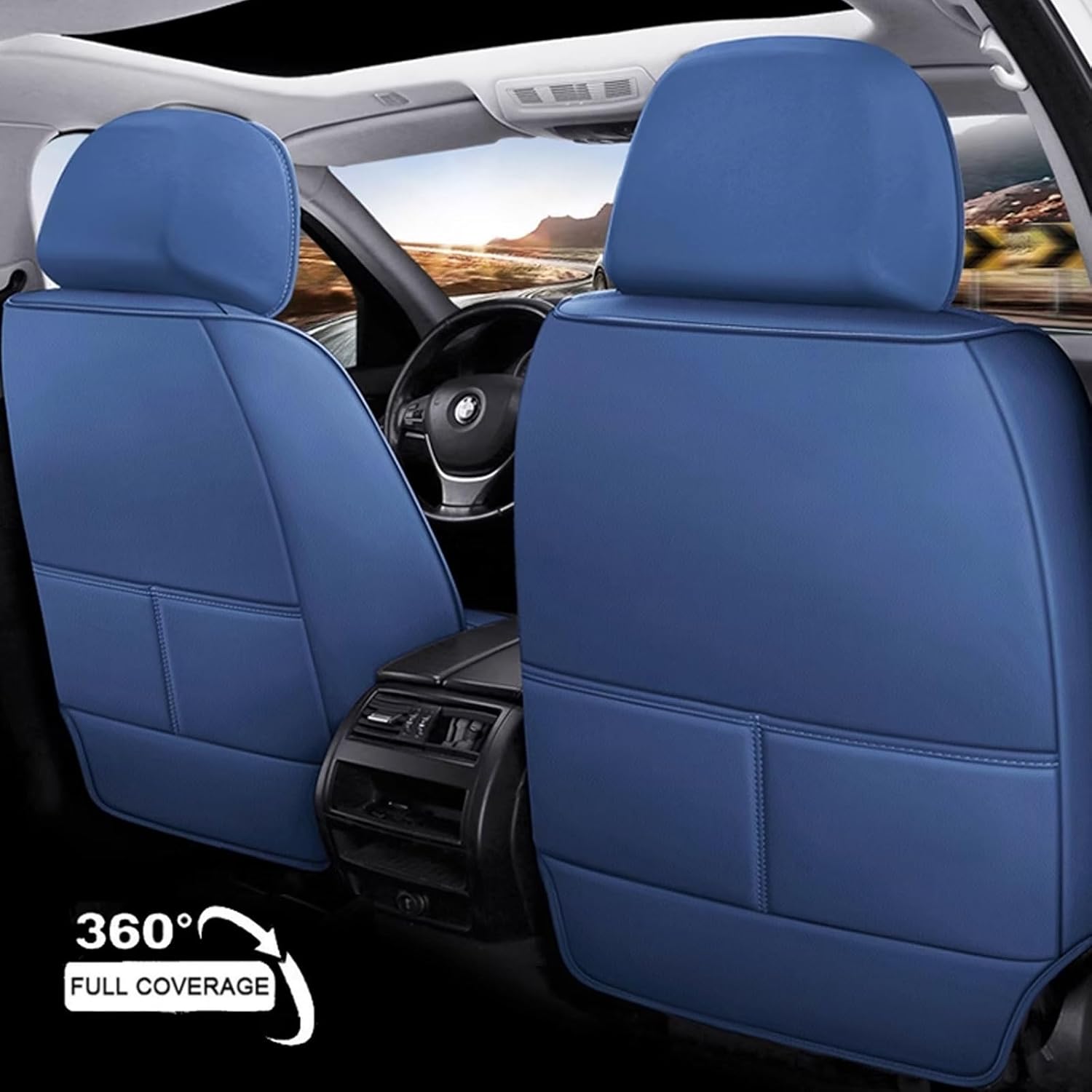 Set Huse Auto universale luxoase din piele ecologica, albastru si negru pentru scaune fata si spate [3]