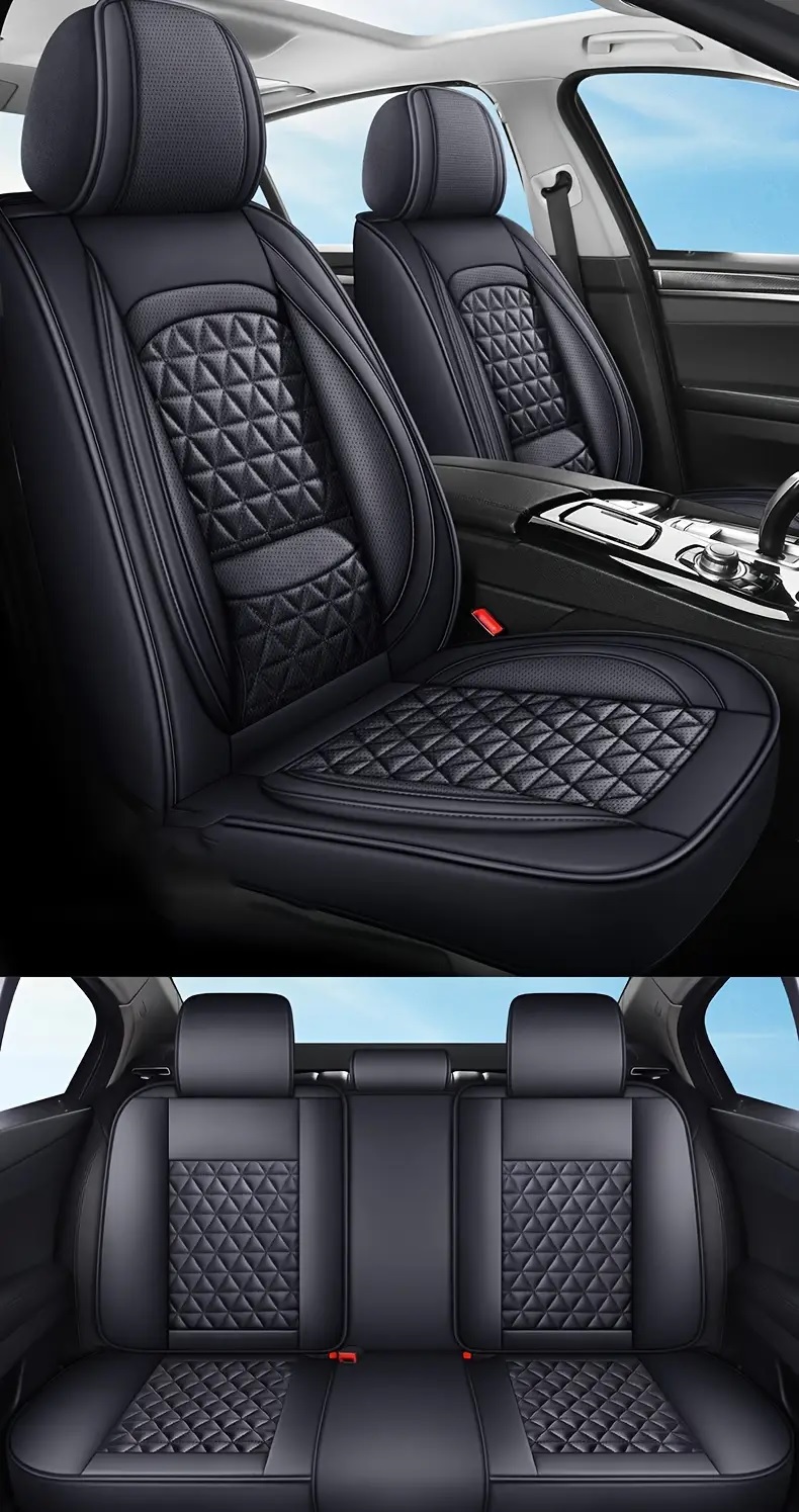 Set Huse Auto universale luxoase din piele ecologica, negru cu suport lombar integrat pentru scaune fata si spate [1]