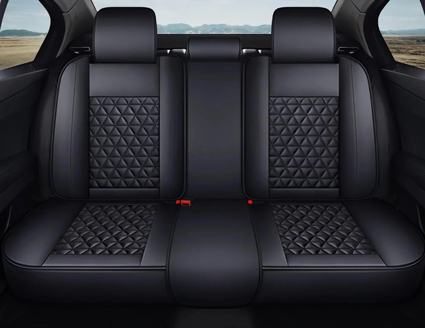 Set Huse Auto universale luxoase din piele ecologica, negru cu suport lombar integrat pentru scaune fata si spate [2]