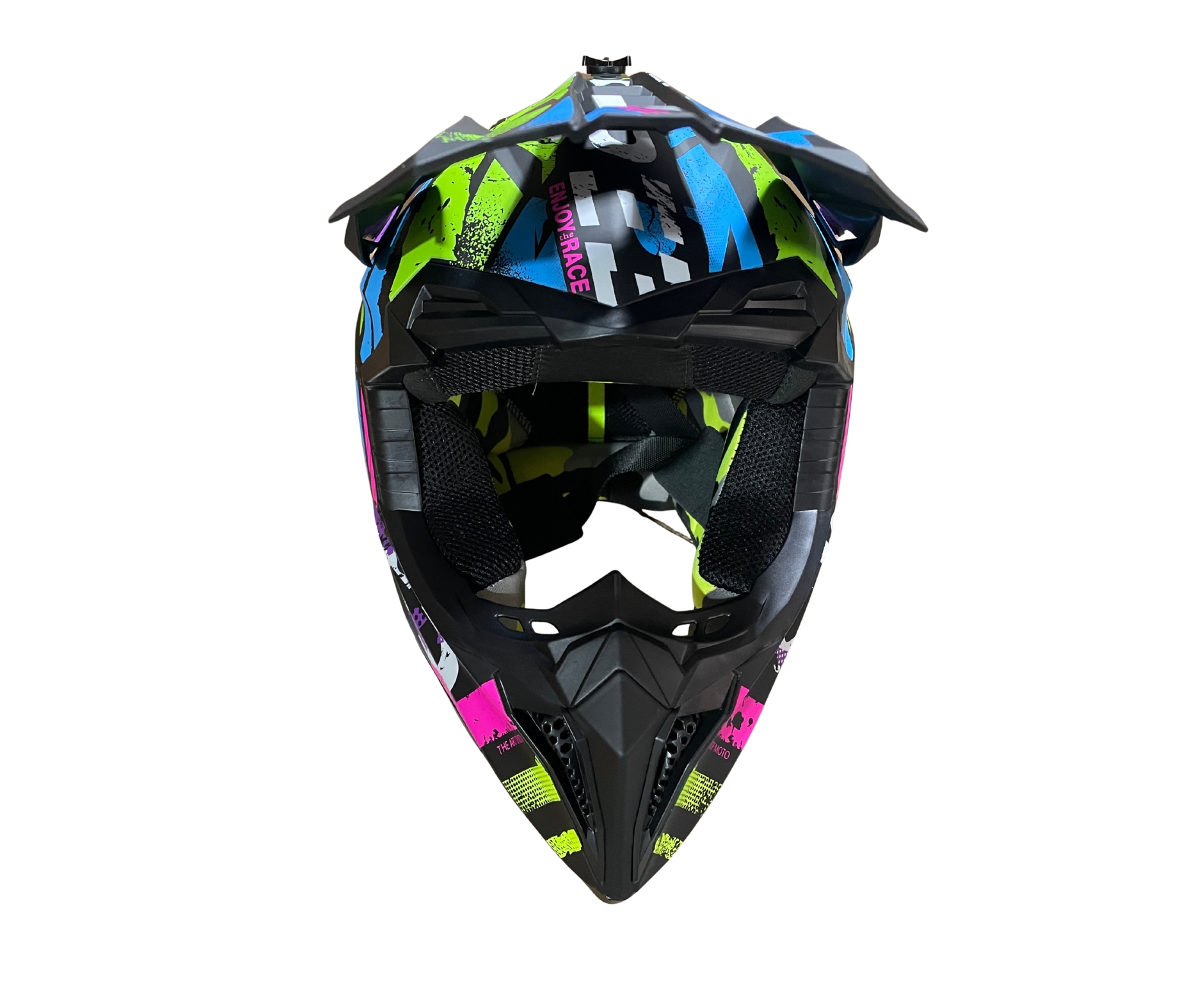 Casca copii Motocross - Enduro pentru motocicleta, ATV, bicicleta - marimea XS (47-48 cm), negru mat cu design neon multicolor [4]