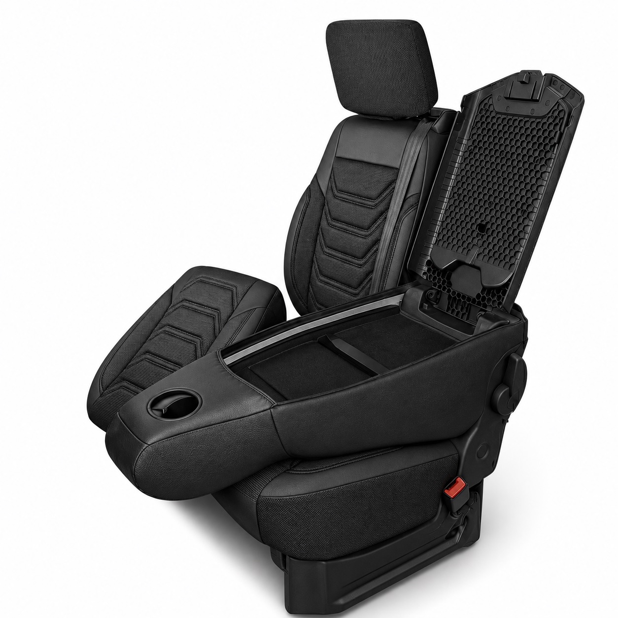 Set huse scaune premium PANDA pentru RENAULT TRAFIC III 2014+ / OPEL VIVARO B 2014-2019, Piele ecologica si material textil, Negru/Gri [1]
