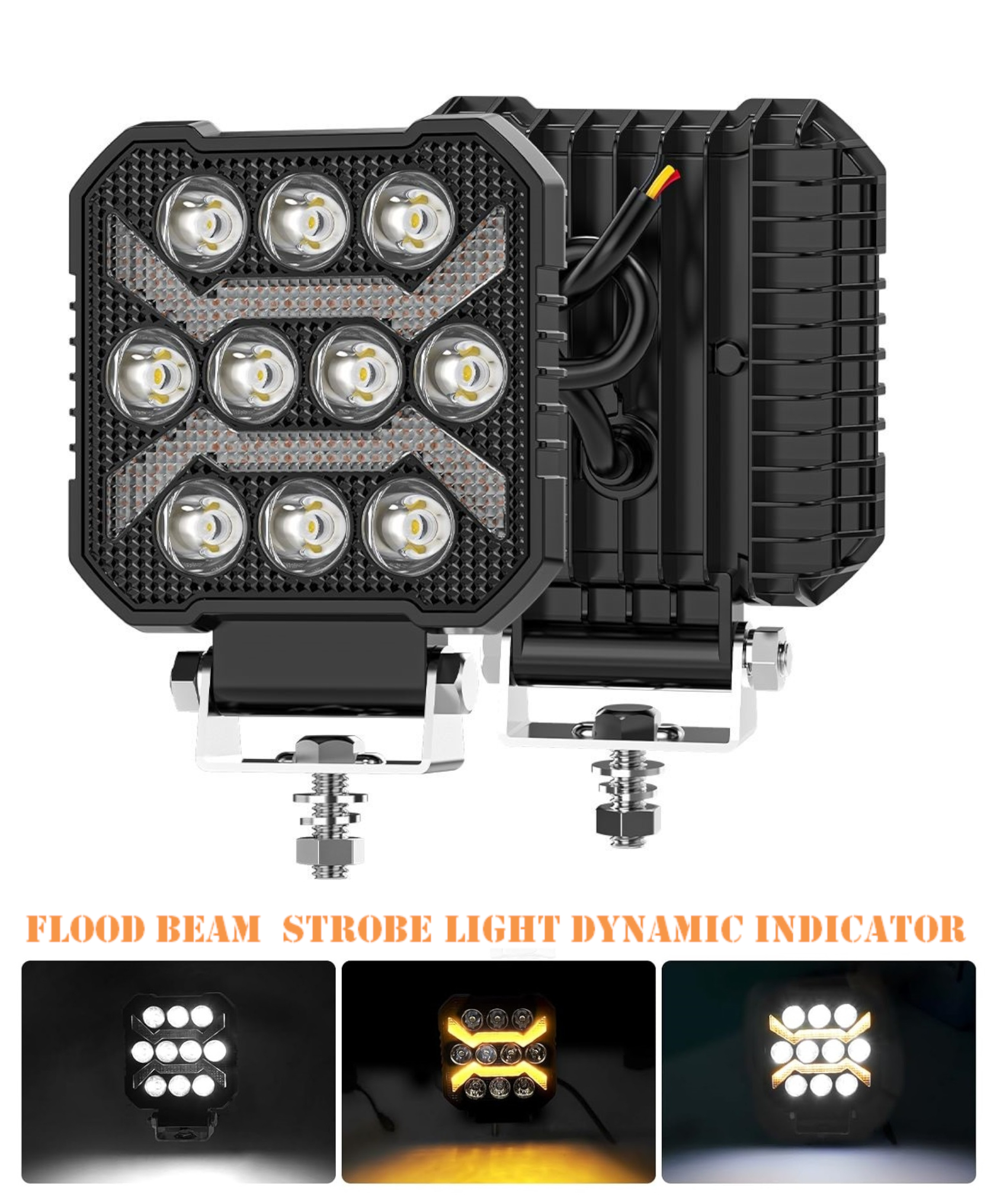 Electronice si electrice auto - Proiector LED cu Lumină Albă DRL Portocalie, 1700Lm, 9-30V, Rezistent la Apă IP68 - 17W