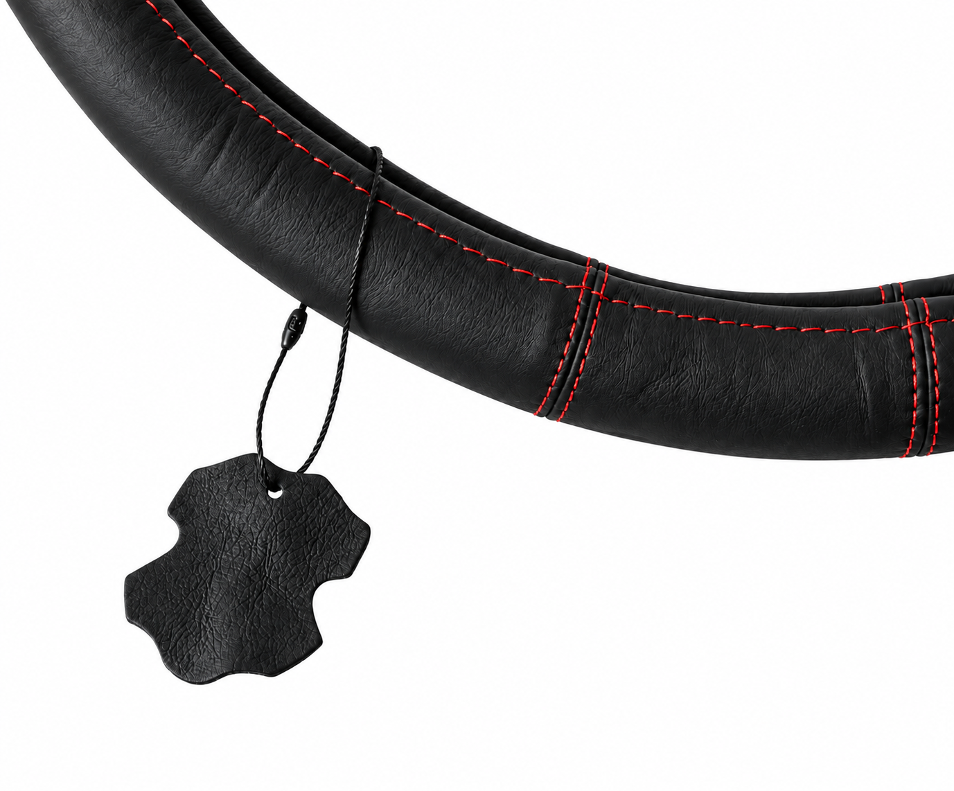 Husa volan pentru camion din piele naturala, 44-46 cm, Negru cu cusaturi rosii [1]