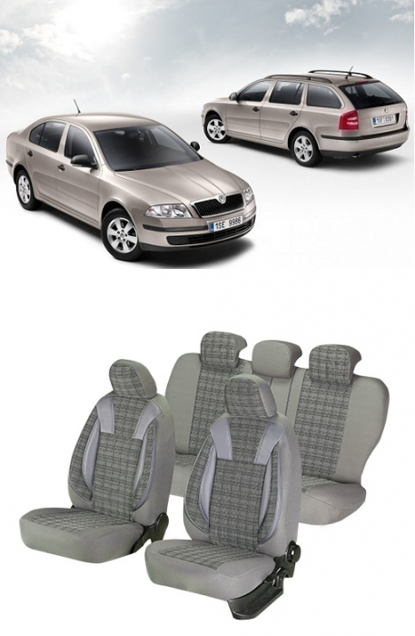 Huse scaune din piele si textil SKODA OCTAVIA II 2004-2013 LUXURY Gri [1]