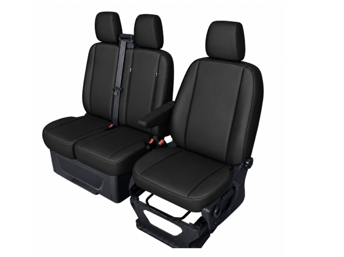 Set huse scaune dedicate FORD TRANSIT CUSTOM 2009+  Piele ecologica, Negru 2+1 [2]