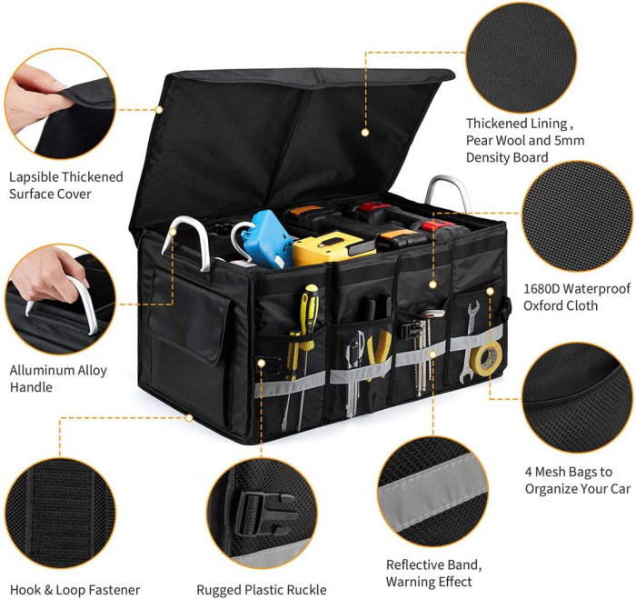 Organizator de portbagaj multifunctional, impermeabil, pliabil cu manere din aluminiu [3]