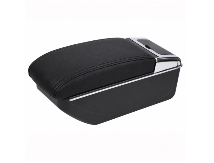 Cotiera auto pentru Dacia Duster 2010-2017, culisanta, suport pahar, scrumiera, Piele ecologica, Negru/Crom [3]