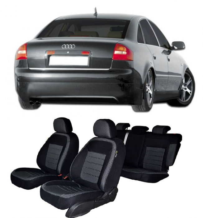 Set huse scaune dedicate  AUDI A-6 (C5) 2002-2004  Premium (Bancheta fractionata si husa cotiera) [1]
