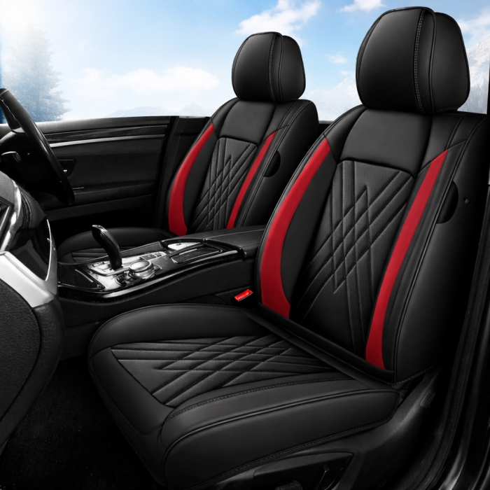 Set Huse Auto universale lux din piele ecologica, negru cu rosu pentru scaune fata si spate [2]