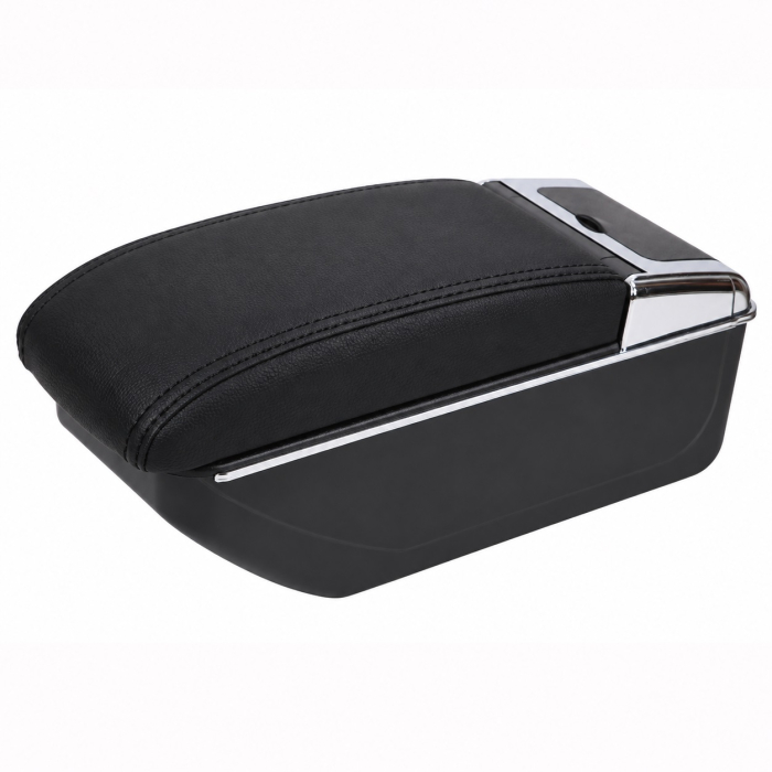 Cotiera Auto pentru Opel Corsa D, Piele Ecologica, Suport Pahar si Scrumiera, Negru cu Crom [3]