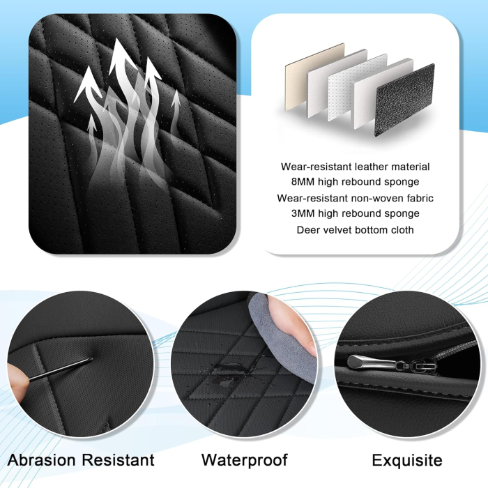 Set Huse Auto universale lux din piele ecologica, negru cu rosu pentru scaune fata si spate [8]