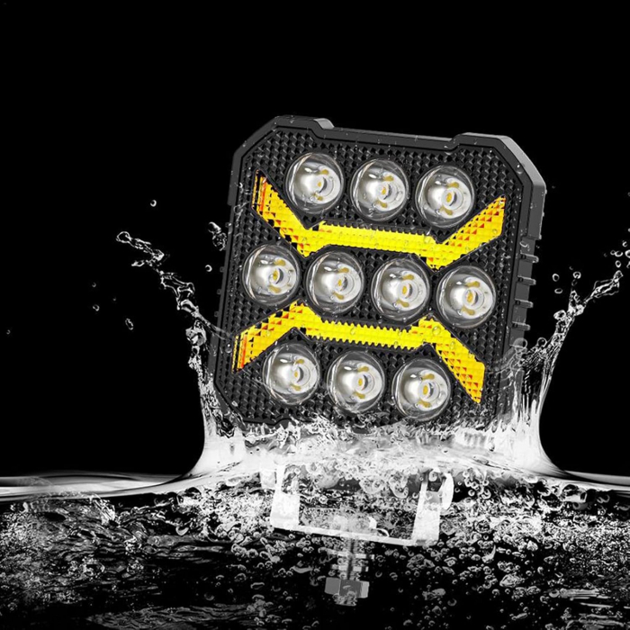 Proiector 10 LED Halogen cu Lumină Albă DRL Portocalie, 1700Lm, 9-30V, Rezistent la Apă IP68 - 17W [6]