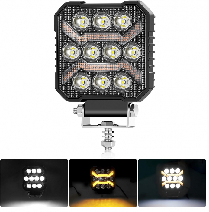 Proiector 10 LED Halogen cu Lumină Albă DRL Portocalie, 1700Lm, 9-30V, Rezistent la Apă IP68 - 17W [7]
