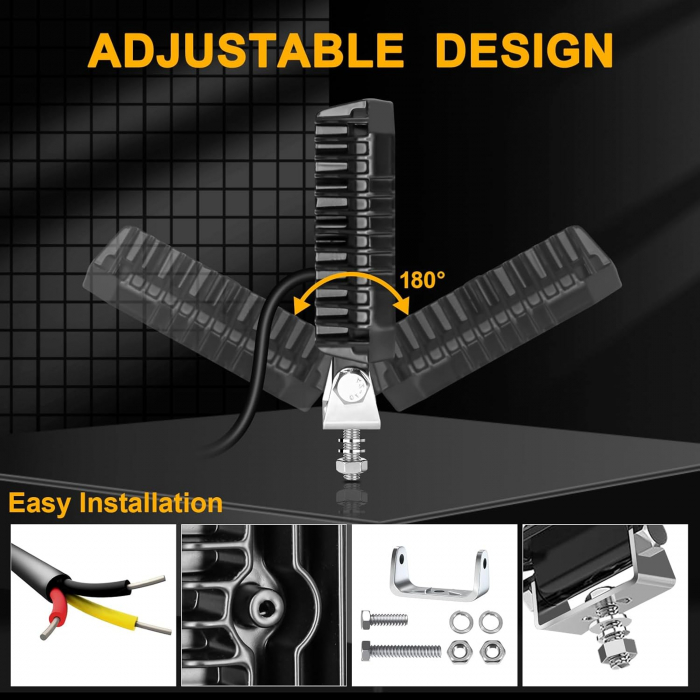 Proiector 10 LED Halogen cu Lumină Albă DRL Portocalie, 1700Lm, 9-30V, Rezistent la Apă IP68 - 17W [8]